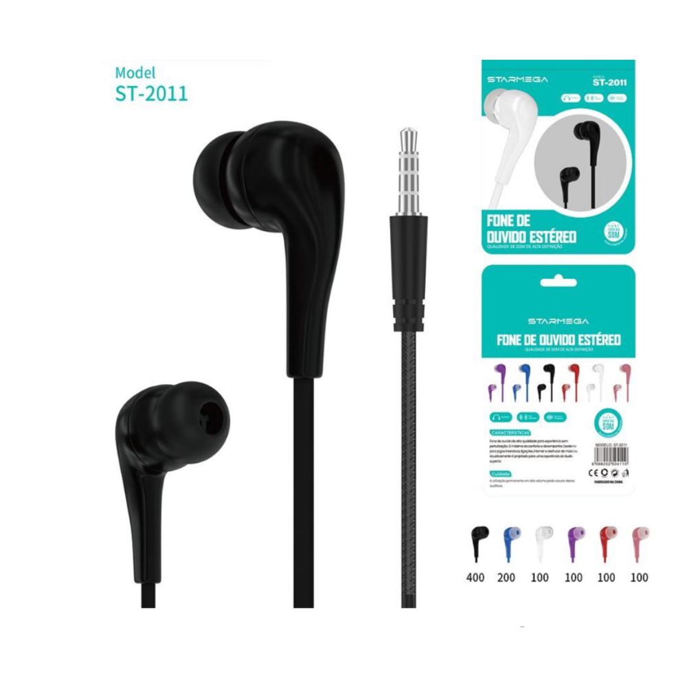 Fone de Ouvido Estéreo Starmega ST-2011 Cores Sortidas