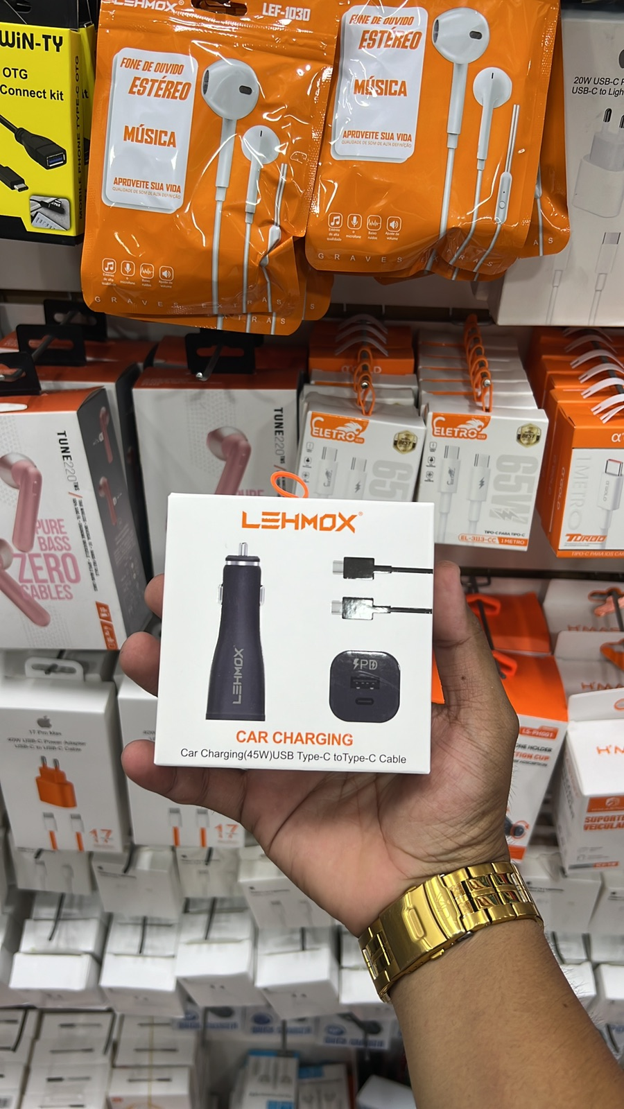 Carregador Veicular Lehmox 45W com Cabo Tipo-C