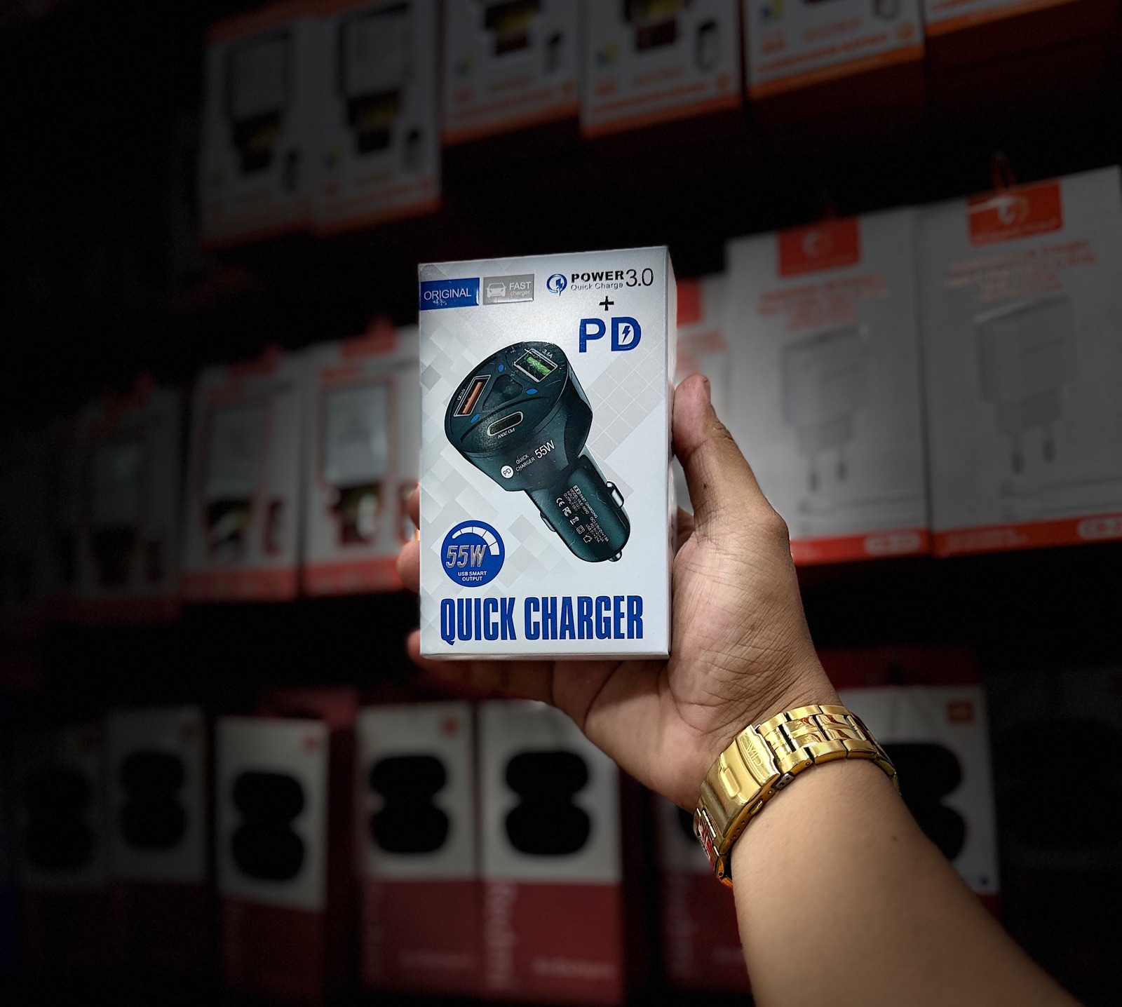 Carregador Veicular Quick Charger 55W 2 USB + Tipo-C