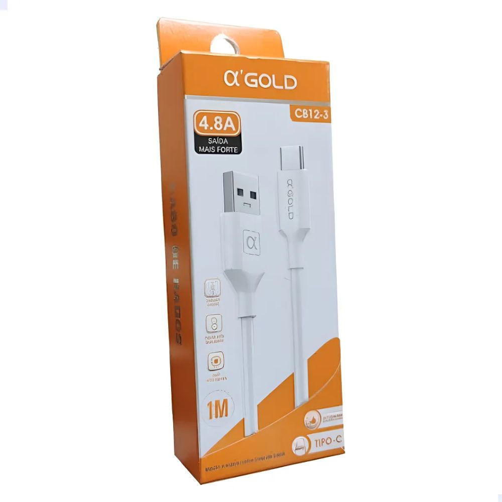 Cabo USB para Tipo C Branco 1 Metro 4.8a CB12-3 a'Gold