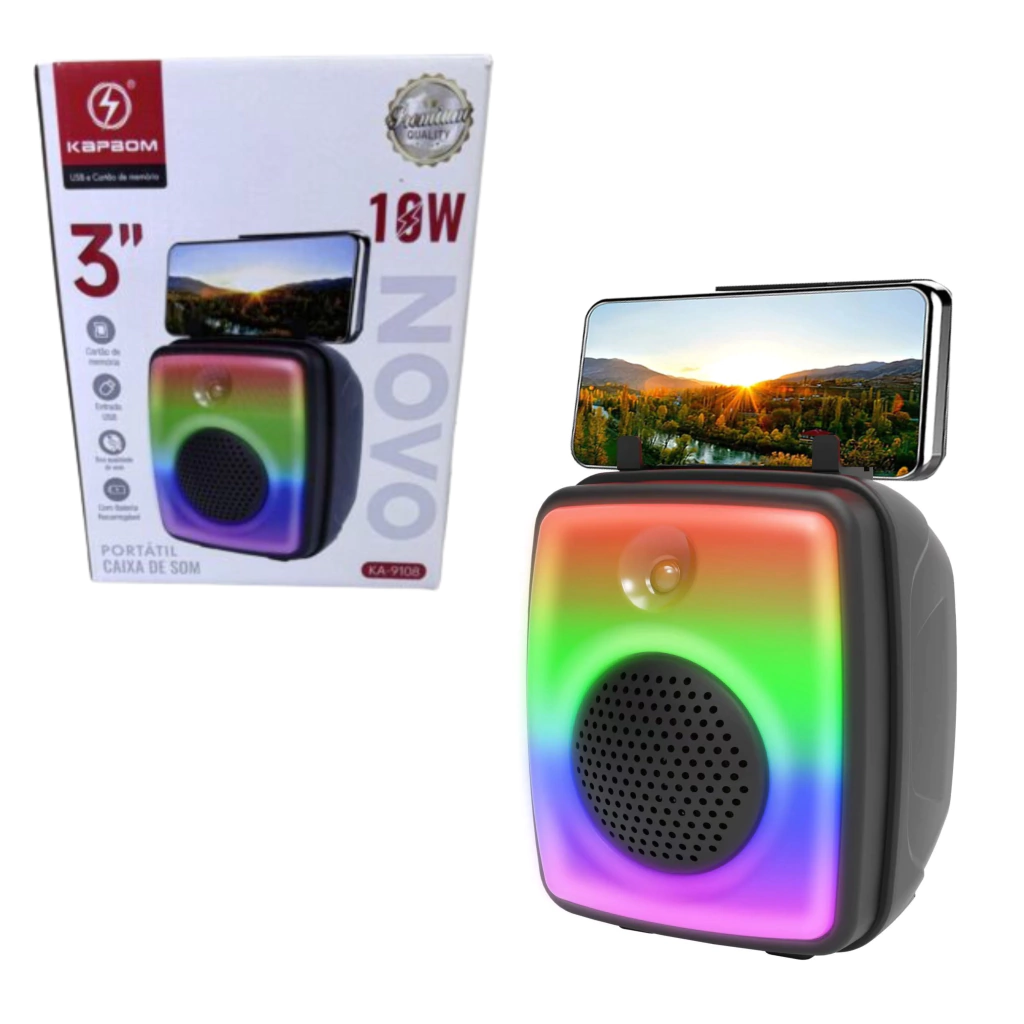 Caixa de Som BT RGB 10w 3 Pol KA-9108