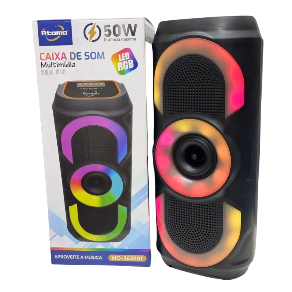 Caixa de Som BT 50w C/ LED RGB MO-3630BT