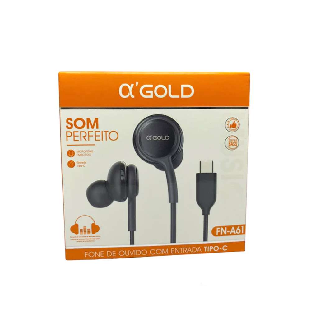 Fone de Ouvido Tipo C Intra Auricular Fio em Tecido Fn-A61 AGold