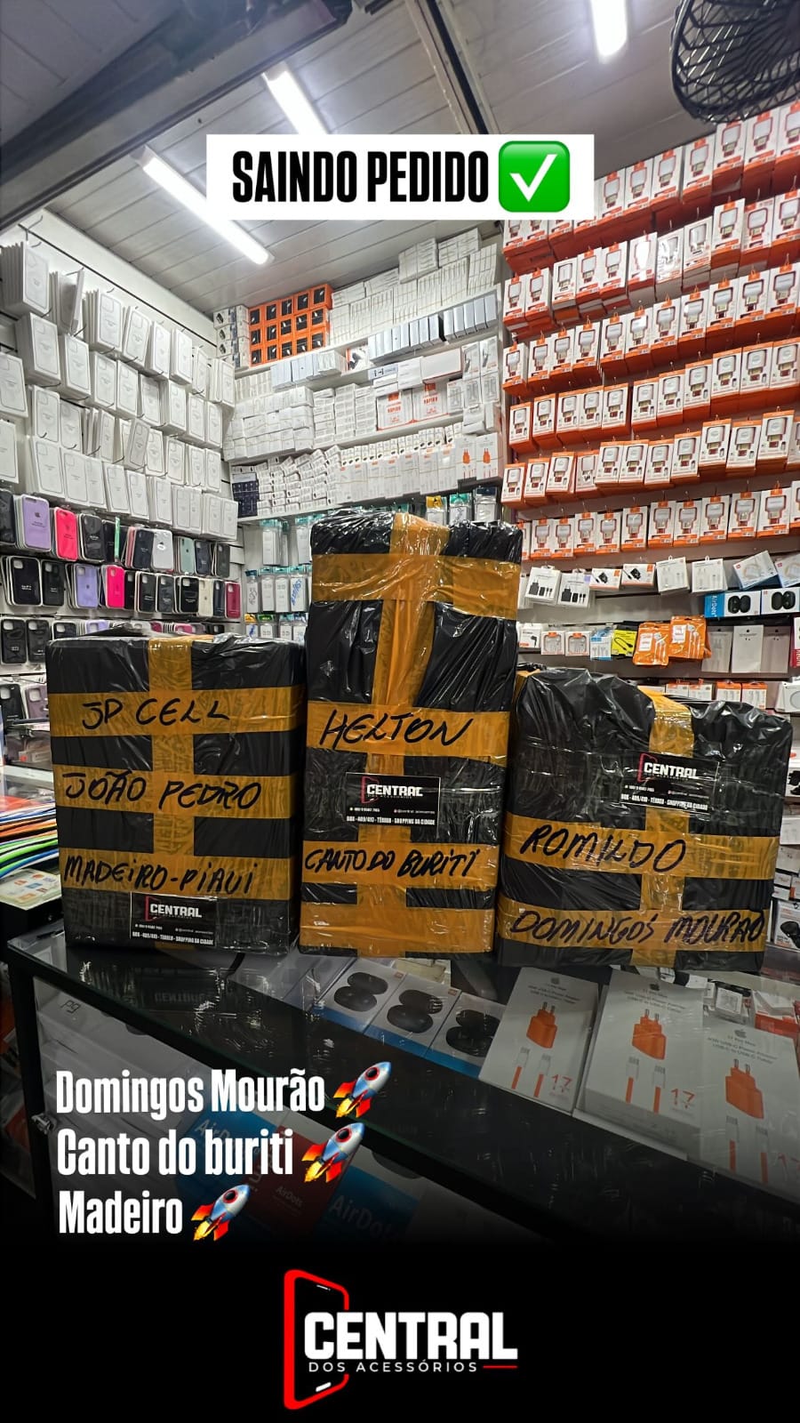 Saindo pedido para Domingos Mourão, Canto do Buriti e Madeiro